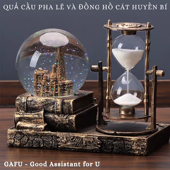 Đồng Hồ Cát Kèm Quả Cầu Pha Lê Tháp Wafer Đầy Sang Trọng